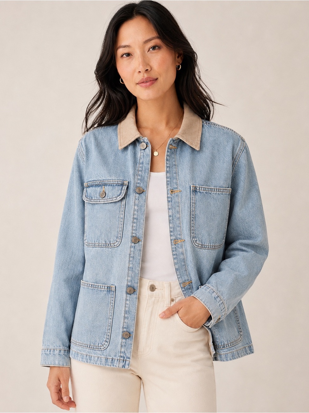 Lucky Brand Denim Barn Jacket Womens M NWT Light Wash Utility Workwear